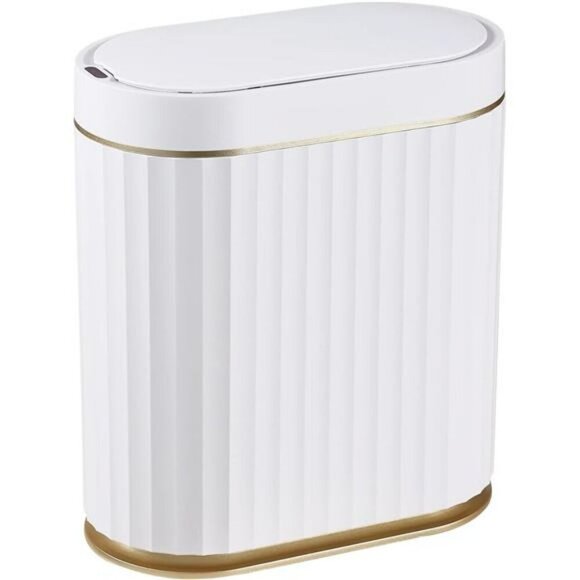 Motion Sensor Trash Can 2 Gallon White Gold Slim Bathroom Kitchen Office Bin - Picture 1 of 7